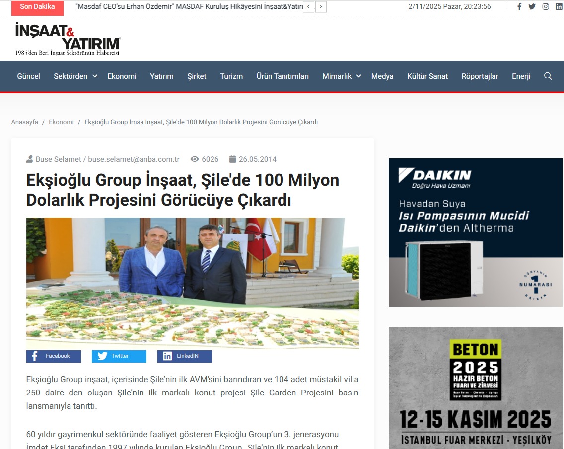 Ekşioğlu Group Şile Garden Projesi